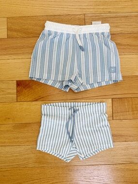 H&M Light Blue and White Striped Boys Swim Shorts - 2 Pack